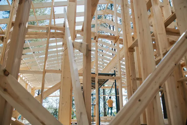 Wooden framing inside a house under construction
