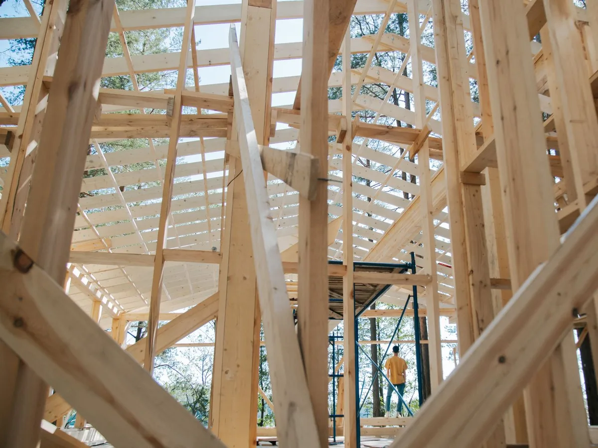 Wooden framing inside a house under construction